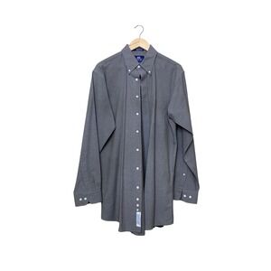 Stafford Mens Wrinkle Free Oxford Shirt Grey Stripe X-Tall 16.5 35/36 Button Dow